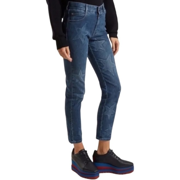 STELLA MCCARTNEY FADED STAR BLUE CROPPED SKINNY JEANS - Picture 1 of 16